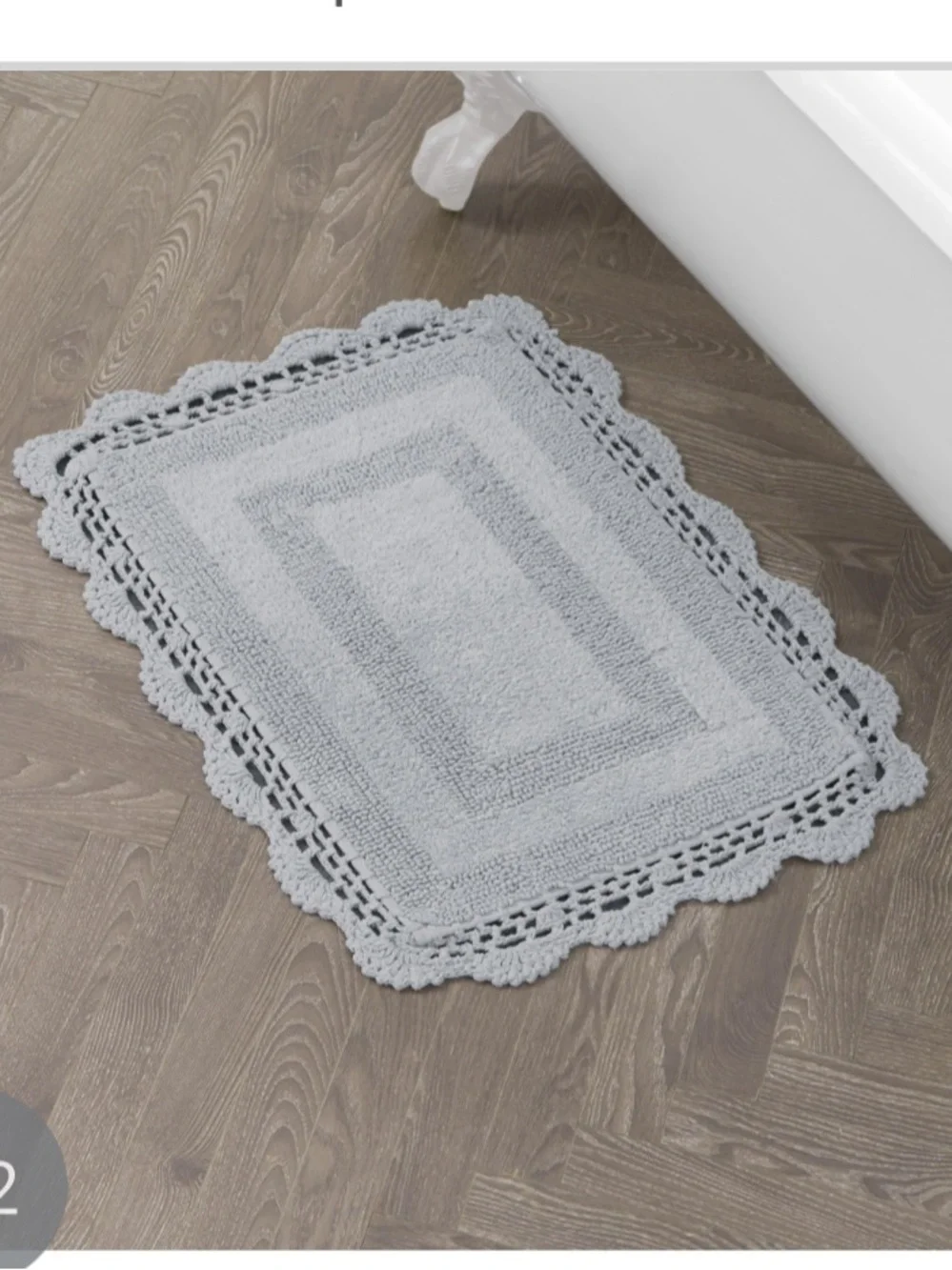 Laura Ashley Crochet Cotton Bath Rug REVERSIBLE 17x24” GRAY